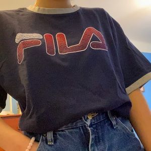 3 FOR $15 FILA Vintage Logo Navy T-shirt Size L